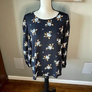 LOFT Navy Floral Blouse